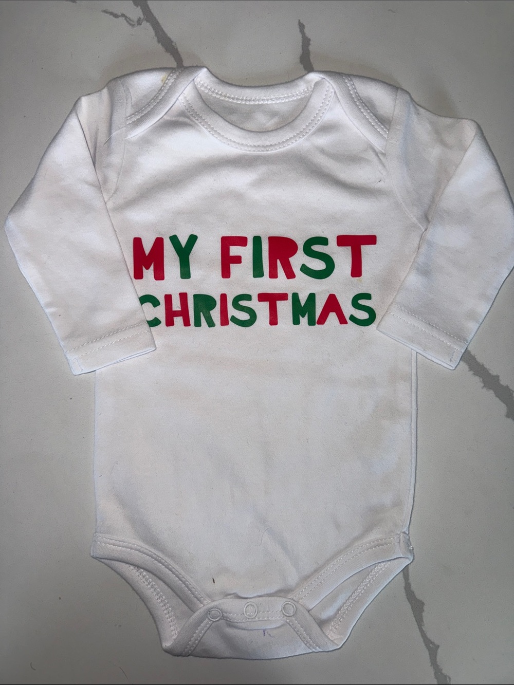 White "My First Christmas" Long-Sleeve Baby One-Piece